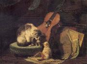 Henriette Ronner Cat,book and fiddle Germany oil painting artist